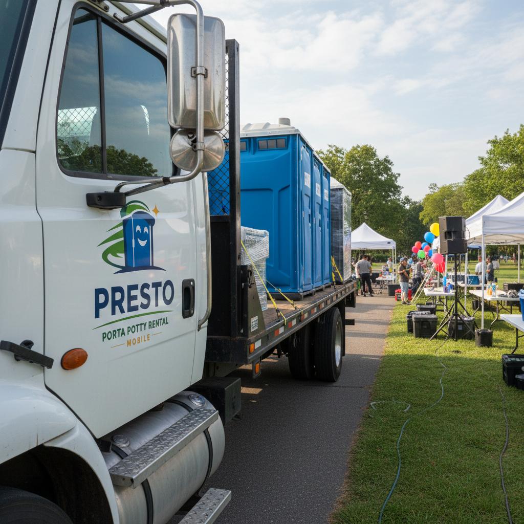 Presto Porta Potty Rental Mobile delivery truck at festival